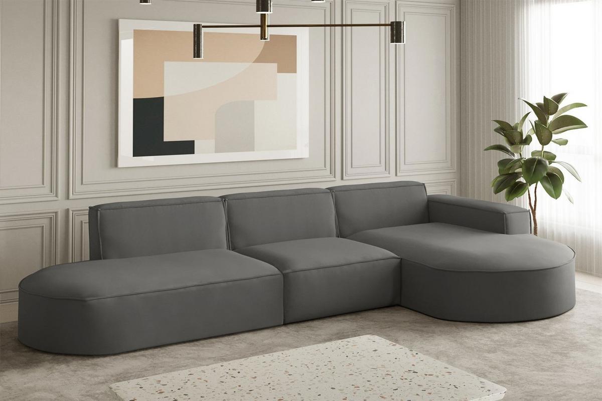 ECKSOFA Ottomane Palma Opera Velvet - Anthrazit, Holzwerkstoff/Textil (296/165cm) - Fun Möbel