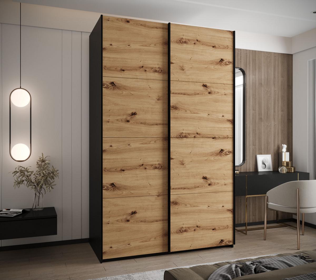 SCHWEBETÜRENSCHRANK 245,5/160/64 2-türig - Schwarz/Eiche Artisan, Holz/Metall (160/245/64cm) - Abiks Möbel