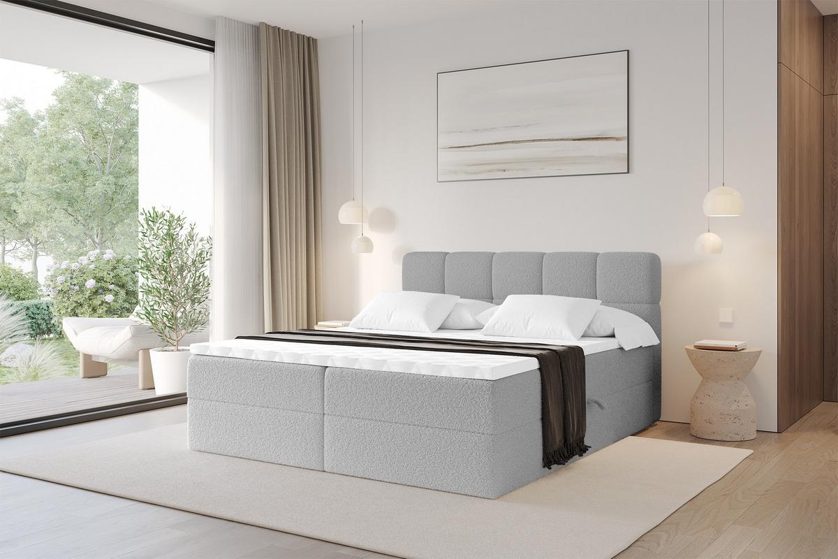 BOXBETT mit Matratze H4 - FAMA - 160x200 cm Hellgrau Quelle - Hellgrau, Holzwerkstoff (160/200cm) - ALTDECOR