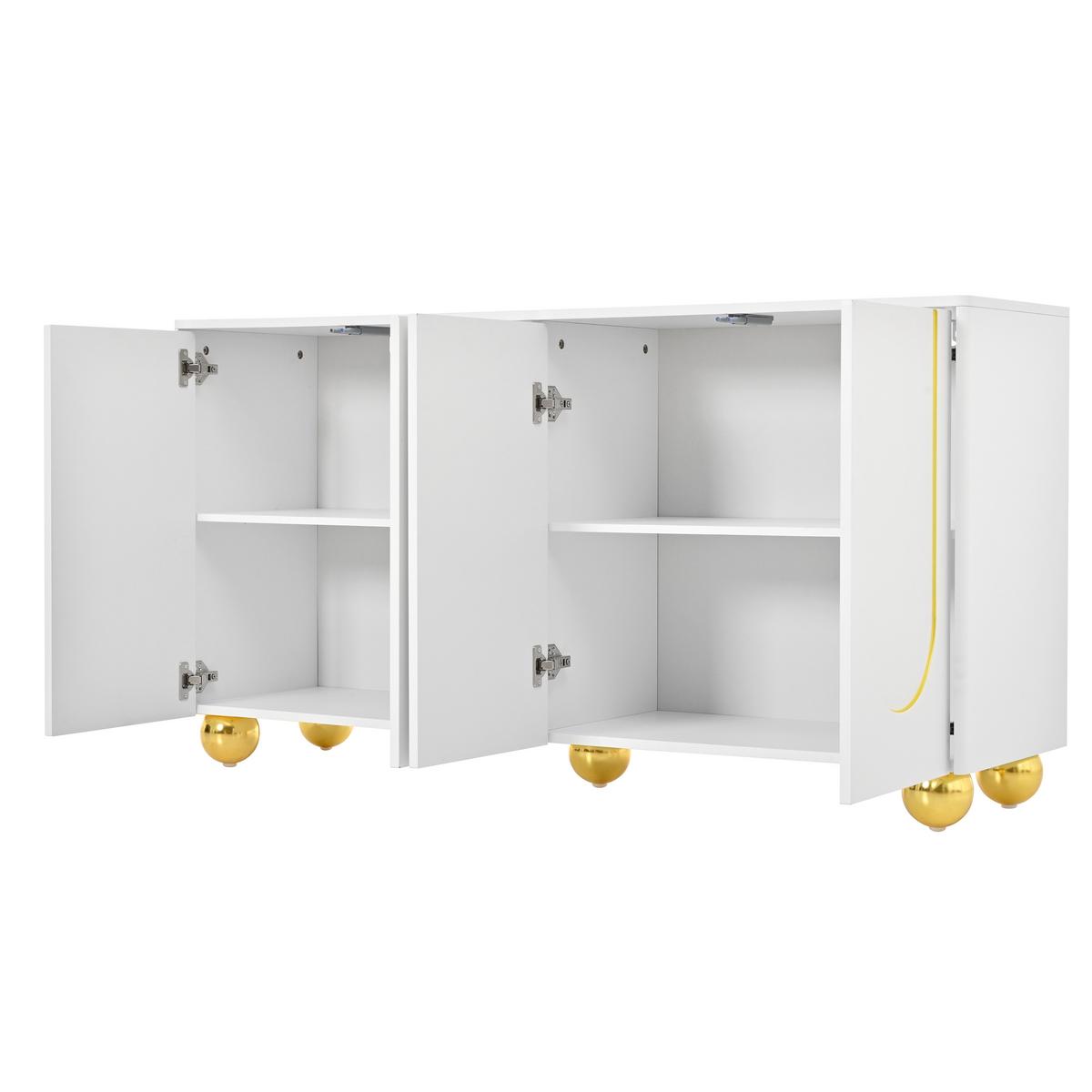 SIDEBOARD Weiß 140cm mit 4 Türen Gold-Bogen-Dekor & Kugelfüßen - Weiß, Holzwerkstoff (140/74/40cm) - Urban Meuble