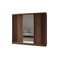 SCHWEBETÜRENSCHRANK NELVIA 240/216/61 cm Modern Kleiderschrank 3-türig mit Spiegel Nussbaumfarben - Nussbaumfarben, Holzwerkstoff (240/216/61cm) - MASSENO