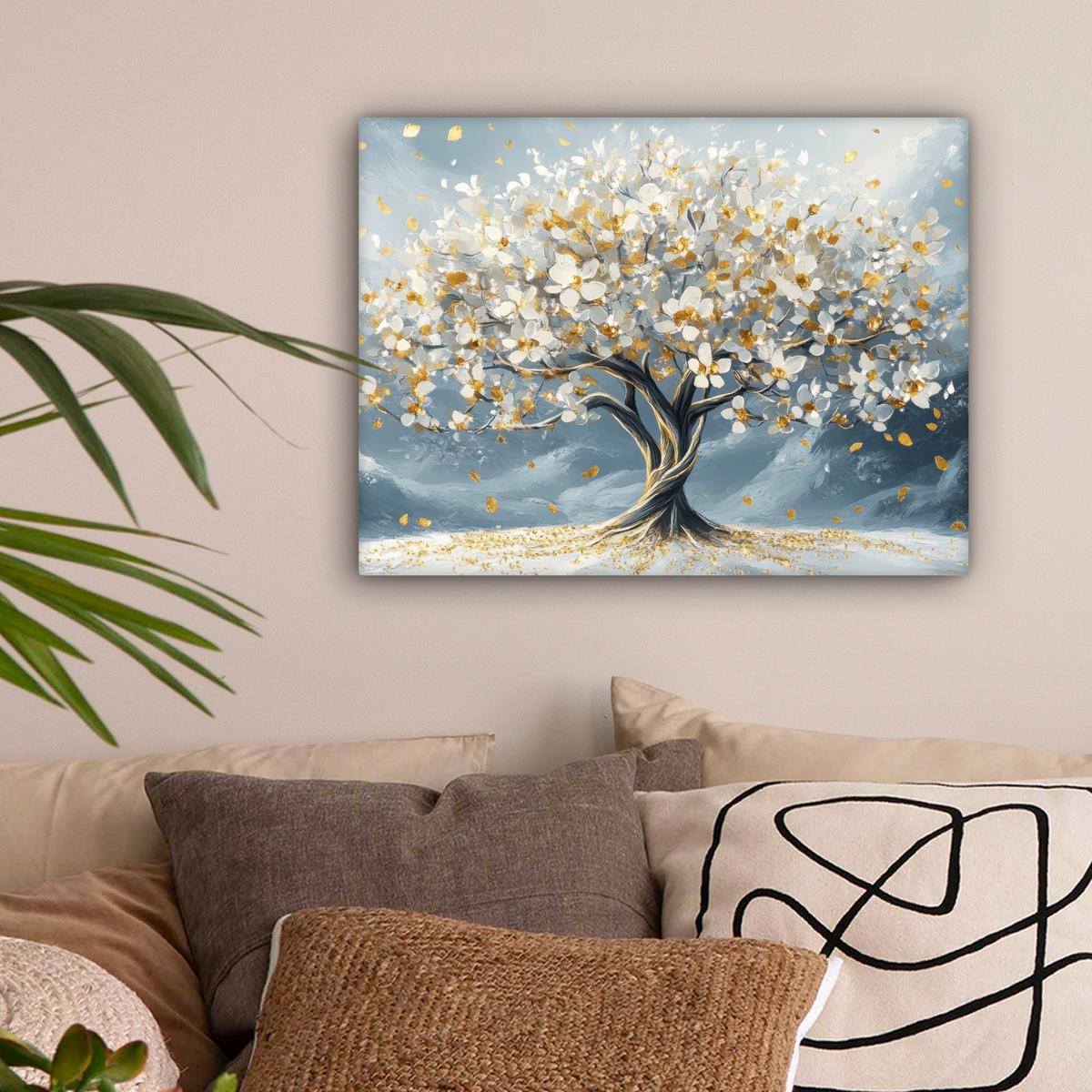 LEINWANDBILD Baum - Winter - Baum des Lebens - Modern - Gold Wandbild 40x30 cm - Goldfarben, Textil (40/30cm) - MuchoWow