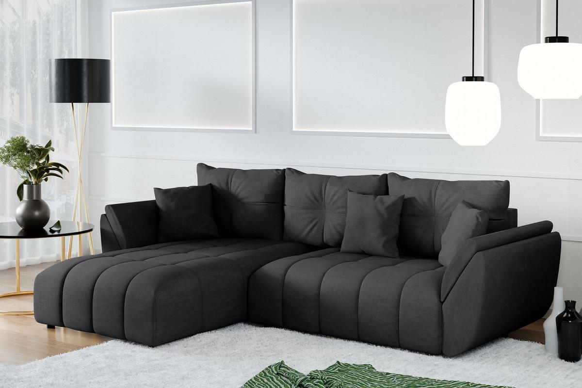 ECKSOFA L Form Verciani Dunkelgrau 280/190/91 cm mit Schlaffunktion - Dunkelgrau/Schwarz, Kunststoff/Textil (280/190cm) - AX Living