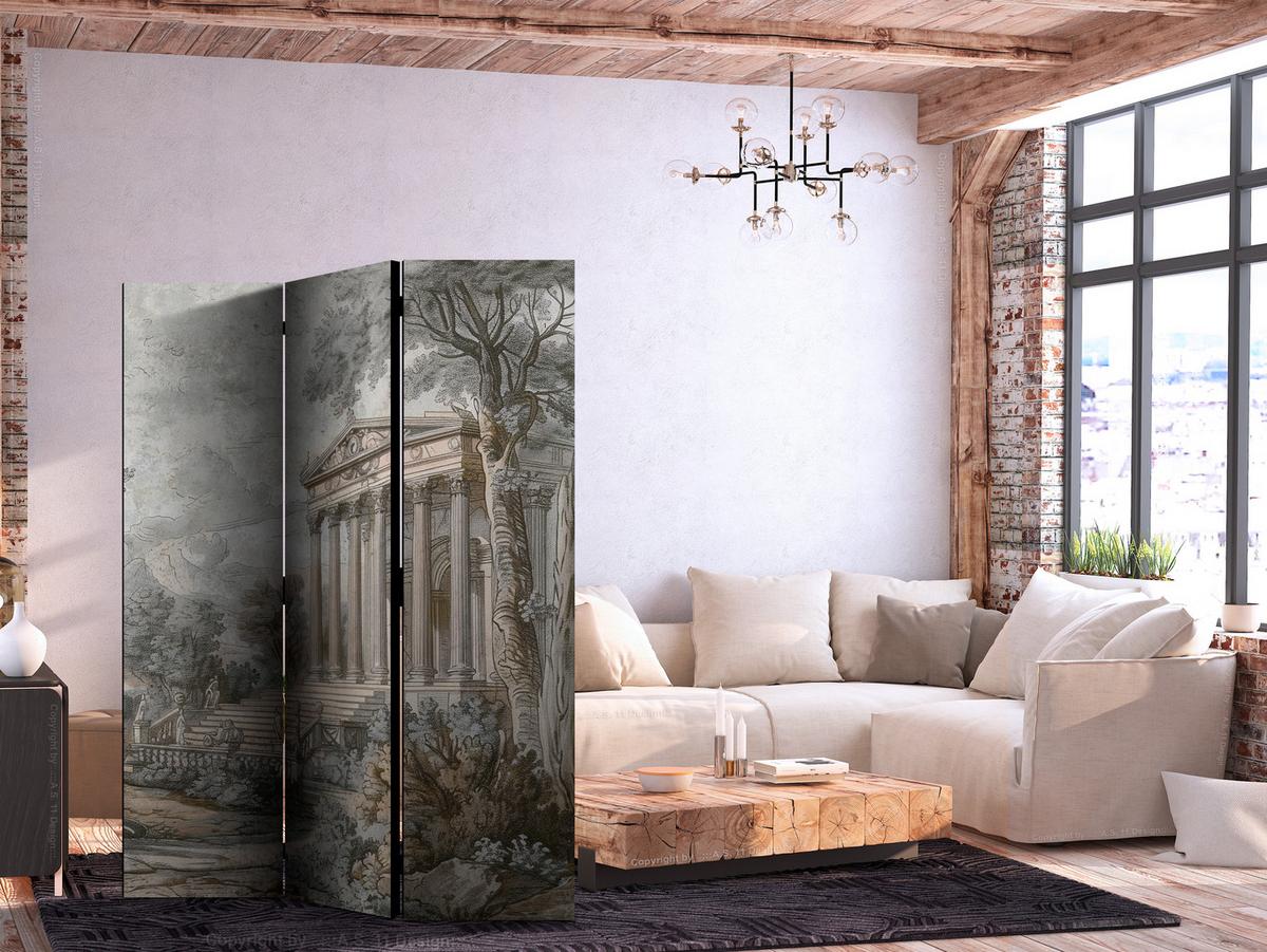 PARAVENT Beidseitig Bedruckter 3-tlg 135x172 cm Griechischer Tempel - Grau, Holz/Textil (135/172/3cm) - Muralo