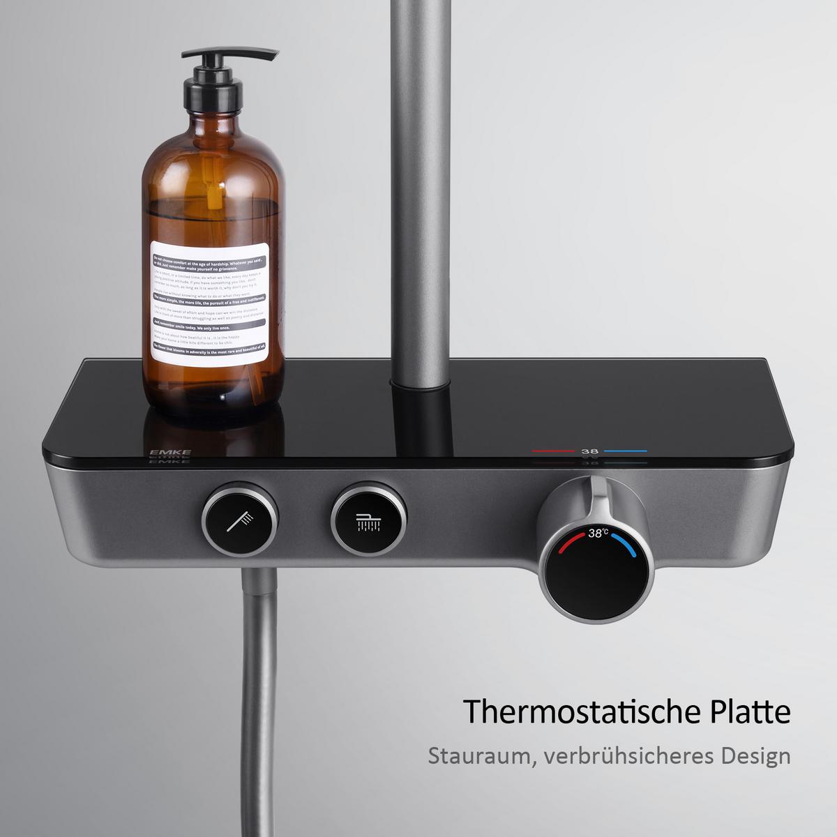 ÜBERKOPFBRAUSESET mit Armatur Thermostat Ablage Anthrazit 114,2/30,3/46 cm - Anthrazit, Metall (36/106.6/48.7cm) - EMKE