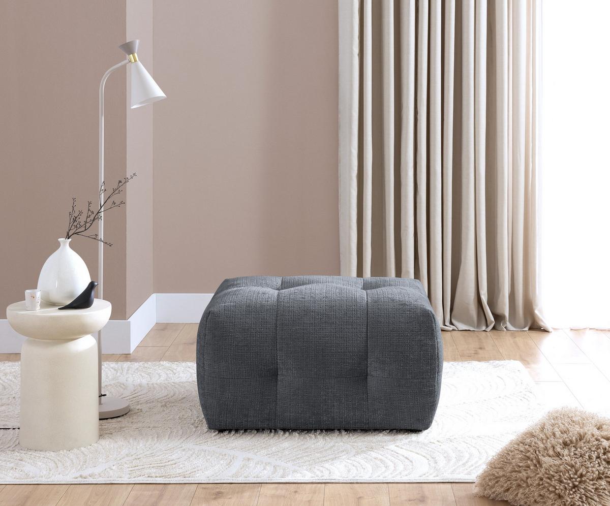 POLSTERHOCKER mit raffinierten Steppungen, zu passendem Sofa, Wellenunterfederung, Chenille-Bezug Grau / 21058 - Schwarz/Grau, Kunststoff/Textil (87/46/68cm) - luma-home