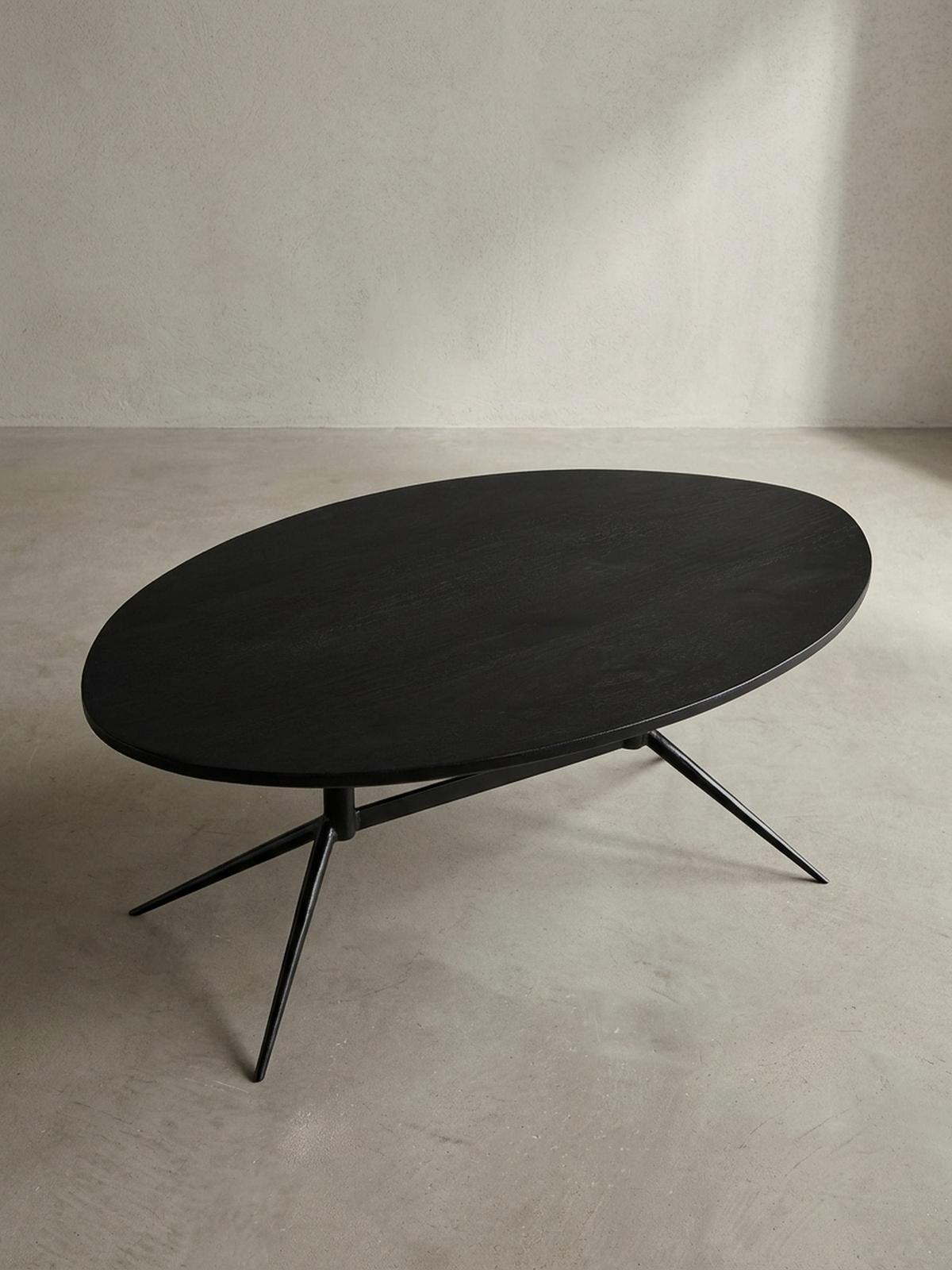 COUCHTISCH Oval in Schwarz aus Mango Massivholz und Metall, 90x50x35 cm mit natürlicher Holzmaserung - Schwarz, Holz/Metall (50/90/35cm) - KADIMA DESIGN