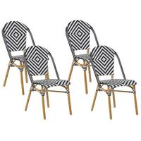 STUHL 4er-Set PE Rattan schwarz/weiß Rifreddo - Schwarz/Weiß, Kunststoff (46/88/55cm) - Beliani