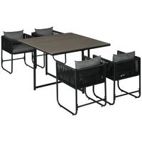 ESSTISCH mit 4 Stühlen, 5-tlg. Polyrattan Gartenmöbel Set, Gartensitzgruppe, Grau - Grau, Kunststoff - Outsunny