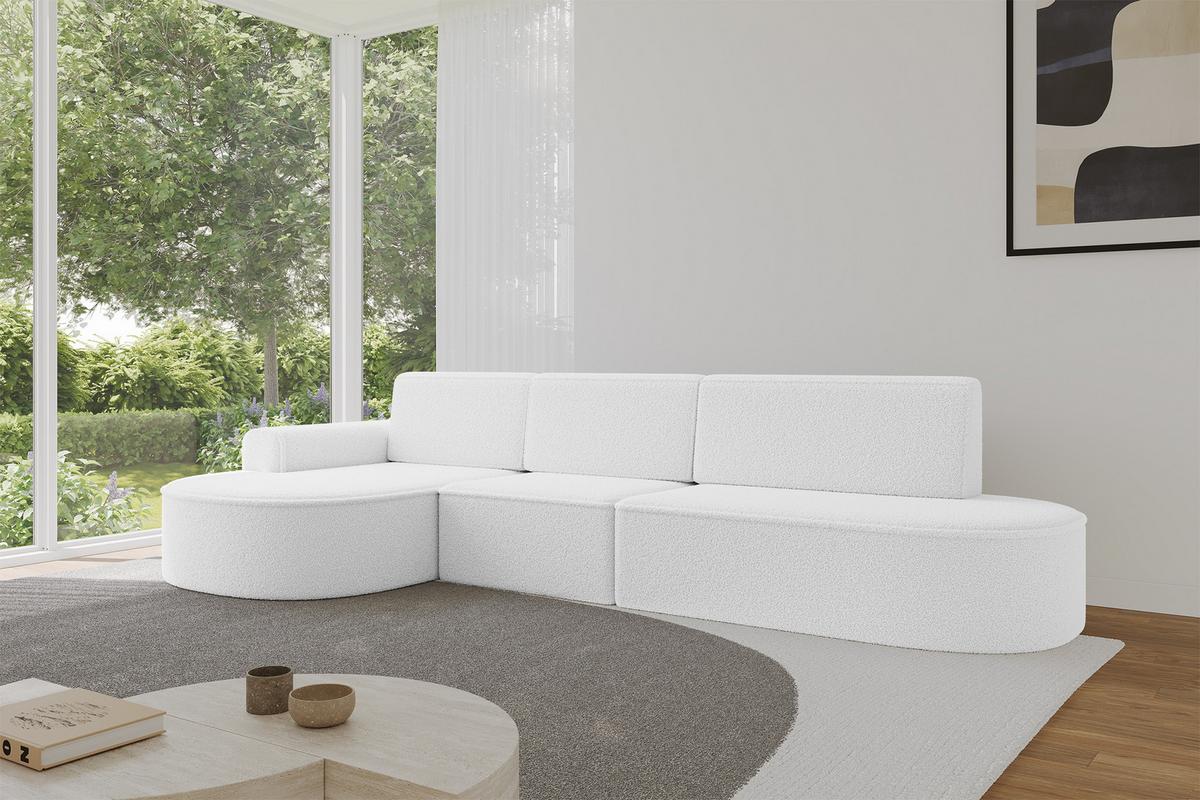 ECKSOFA mit Schlaffunktion Ottomane Links MARI L2-S 368X167X85 Weiß Bouclé - Schwarz/Weiß, Holzwerkstoff/Kunststoff (368/167cm) - ALTDECOR