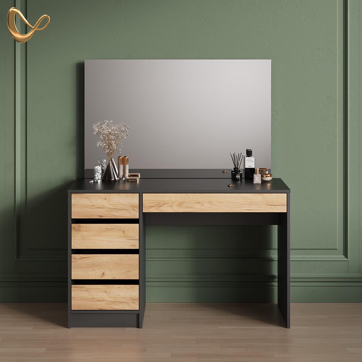 SCHMINKTISCH Imola Anthrazit/Goldkraft Eiche 120 cm - Honigeiche/Anthrazit, Holzwerkstoff (120/75/55cm) - Livinity®