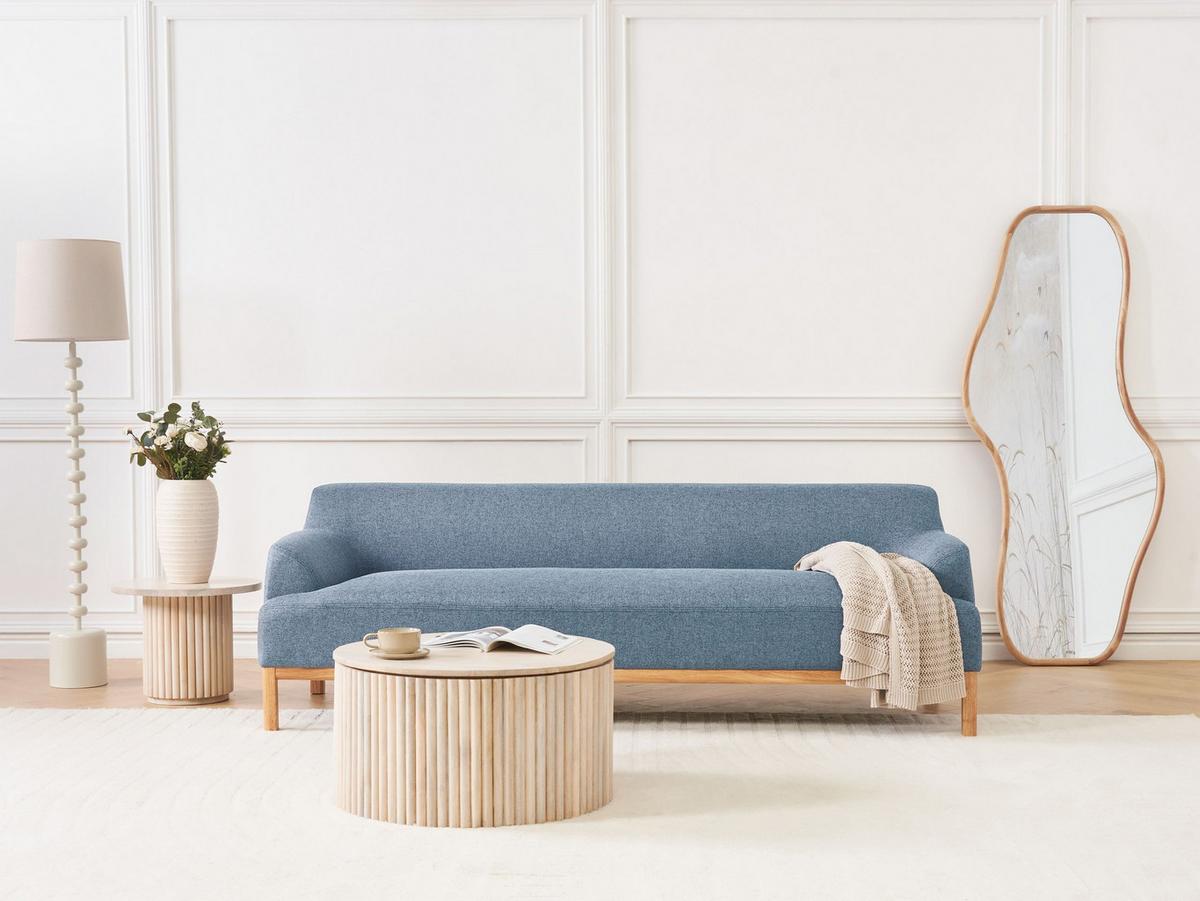 3-SITZER-SOFA Stoff Blau Sosjo - Blau, Textil (219/74/83cm) - Beliani