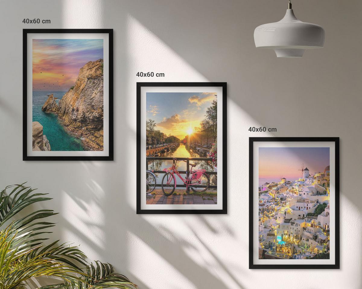 BILDER SET 3er Set - 40x60 cm Schwarzer Rahmen - Sonnenuntergang am Meer - Schwarz, Kunststoff (40/60cm) - TULUP