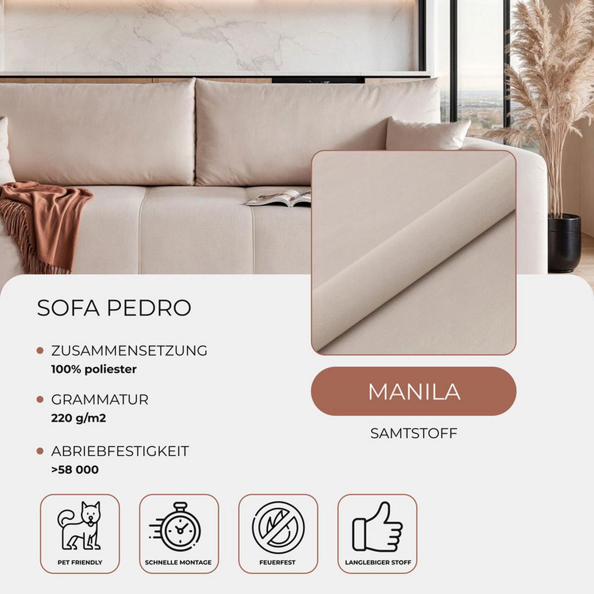 SCHLAFSOFA PEDRO mit Bettkasten Beige - Beige, Holzwerkstoff/Textil (244/79/93cm) - Idohome