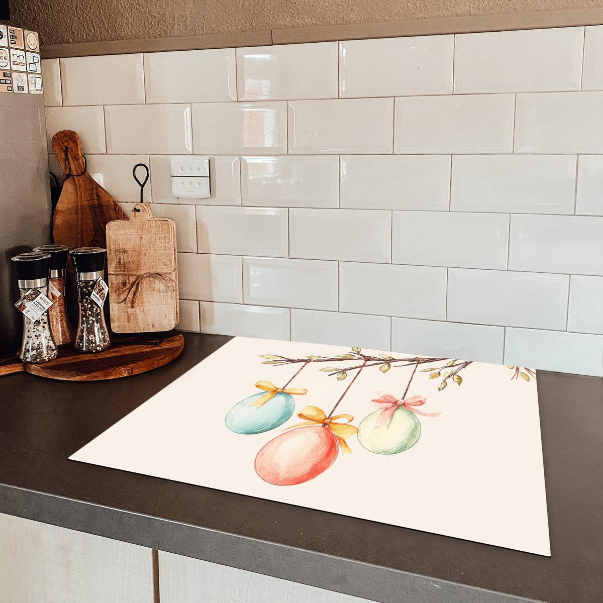 HERDABDECKPLATTE Osterkuchen - Schleife - Eier Herdabdeckung Induktionsfeld 65x52 cm - Creme, Kunststoff (65/52/0.2cm) - MuchoWow