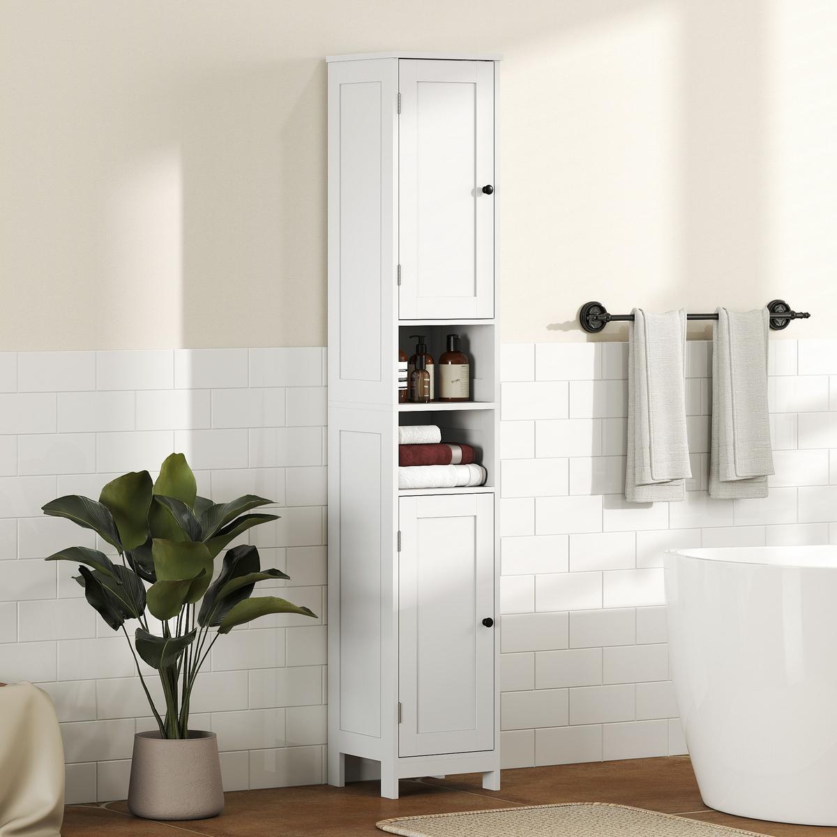 BADEZIMMERSCHRANK MDF Weiß - Schwarz/Weiß, Holzwerkstoff/Metall (30/170/30cm) - HOMCOM