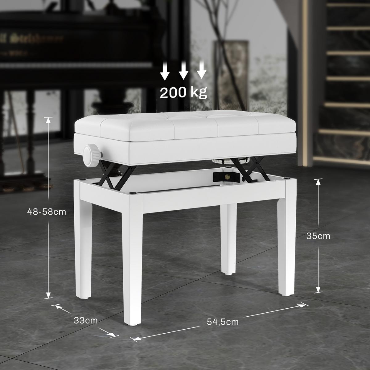 KLAVIERBANK Gummiholz Kunstleder Weiß - Weiß, Holz/Kunststoff (33/58/54.5cm) - HOMCOM