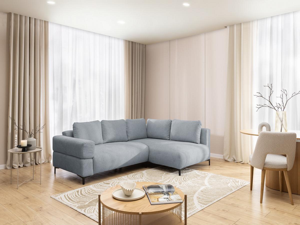 ECKSOFA Cardea in Bubble-Optik aus weichem Grau Strukturstoff mit hohem Sitzkomfort - Ottomane rechts - Schwarz/Grau, Holz/Textil (230/170cm) - S-Style