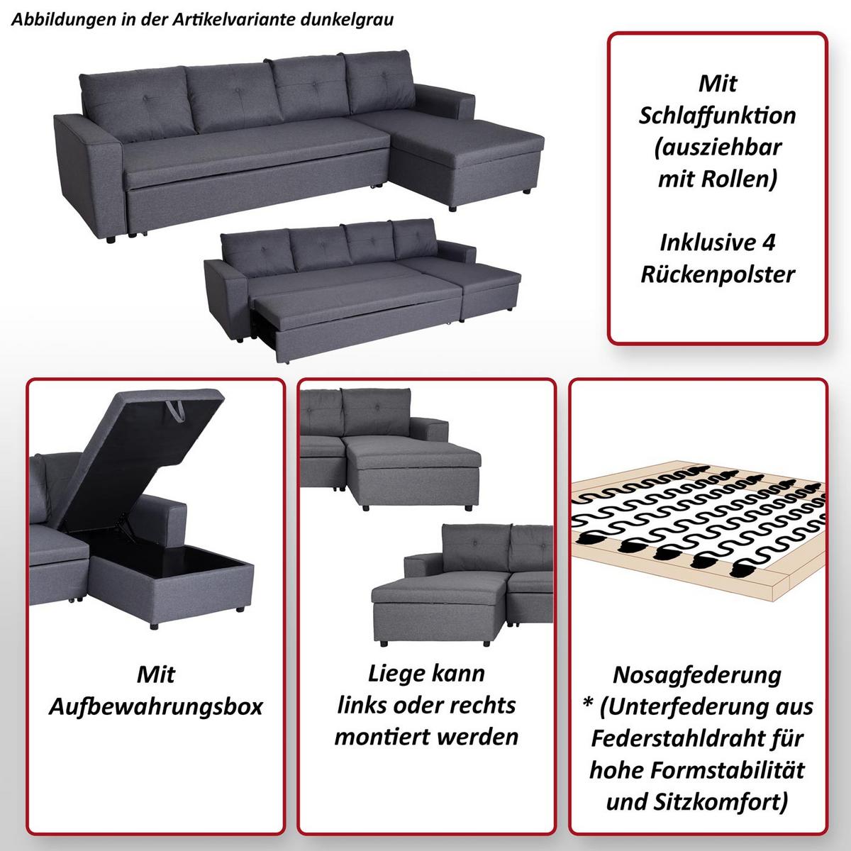 ECKSOFA MIT BETTKASTEN Grau - Grau, Textil (290/150cm) - MCW