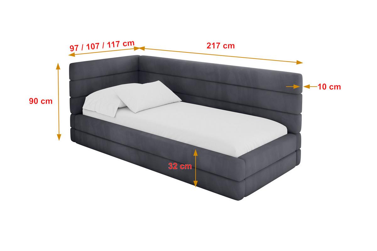 EINZELLBETT Jugendbett mit Bettkasten, Rechts - BEMY 100x200 Dunkelgrau - Titanfarben, Holzwerkstoff/Textil (100/200cm) - ALTDECOR