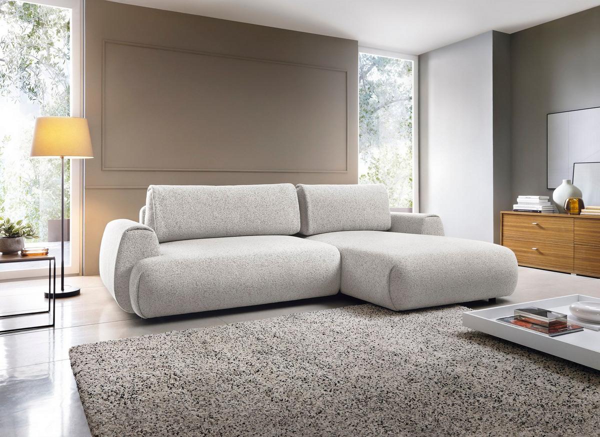 ECKSOFA ZEST Grau Geflochtener Stoff mit Schlaffunktion - Grau, Holz (270/167cm) - MASSENO