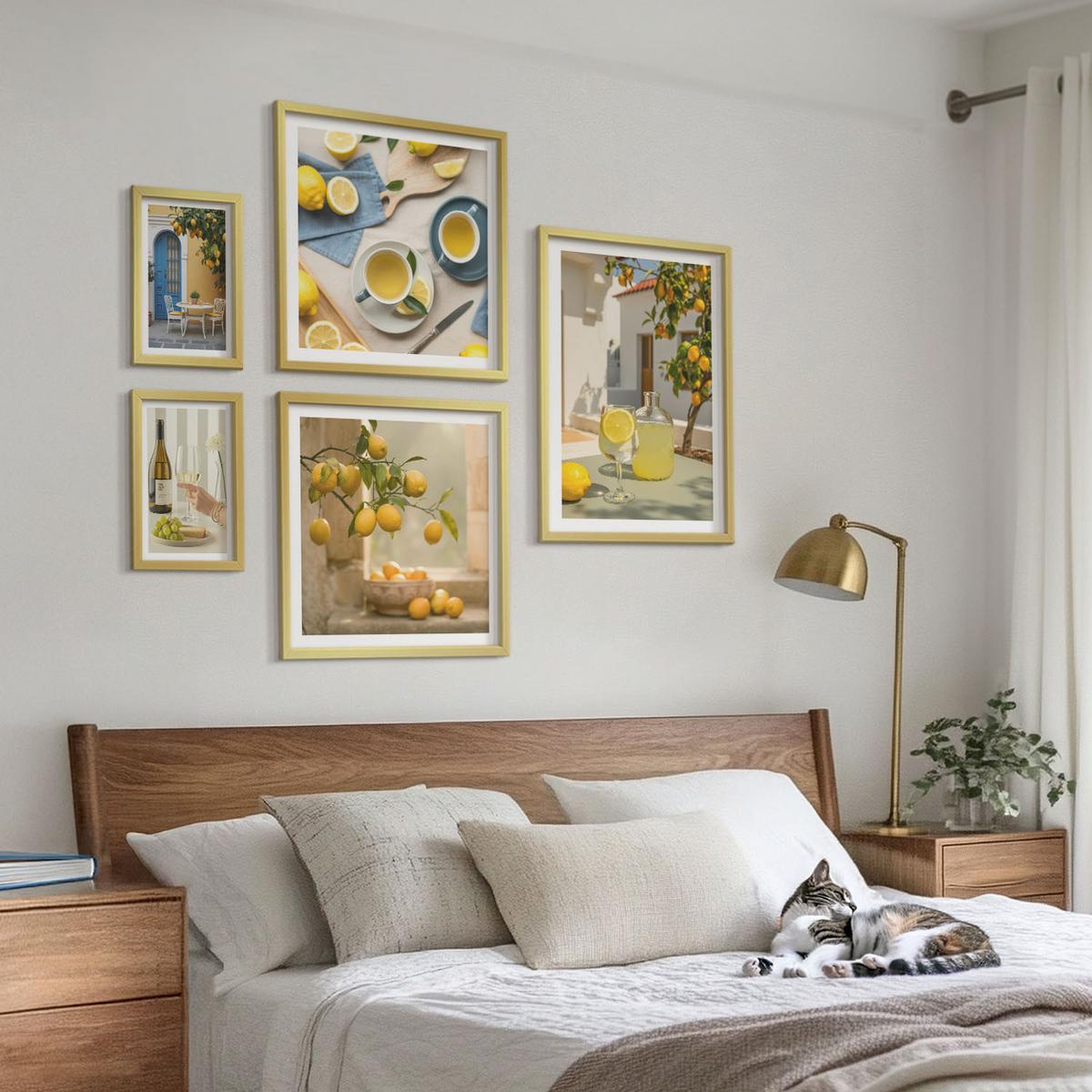 BILDER SET 5er Set - 50x50 cm & 20x30 cm & 40x60 cm Goldrahmen - Patio Sun Limonade - Goldfarben, Kunststoff (40/60cm) - TULUP