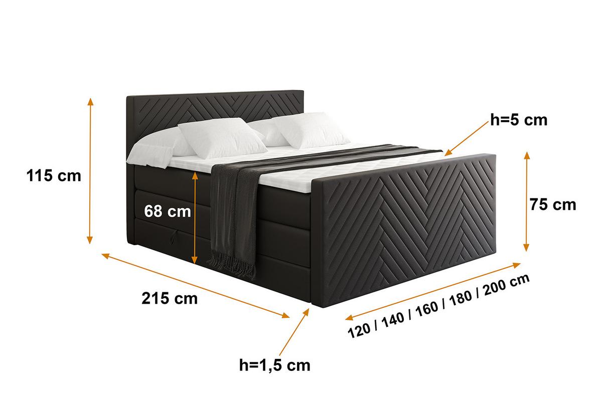 BOXSPRINGBETT mit Matratze und Lattenrost - VEXA-Z KING-200x200 - Schwarz Kunstleder - Schwarz, Holzwerkstoff (200/200cm) - ALTDECOR
