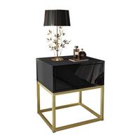 NACHTTISCH BLANCO GOLD II auf goldenem Gestell Schwarz Hochglanz - Schwarz Hochglanz, Holzwerkstoff (45/52/36.5cm) - Lookway