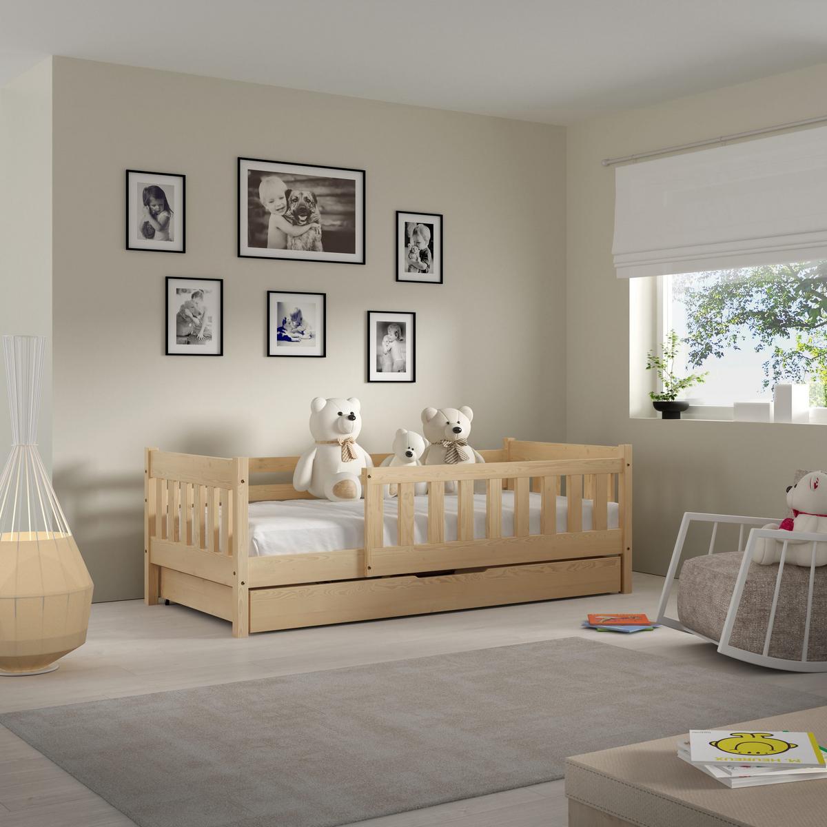 KINDERBETT ELSA mit Bettkasten 80x190 cm Kieferfarben - Kieferfarben, Holz (80/190cm) - MASSENO