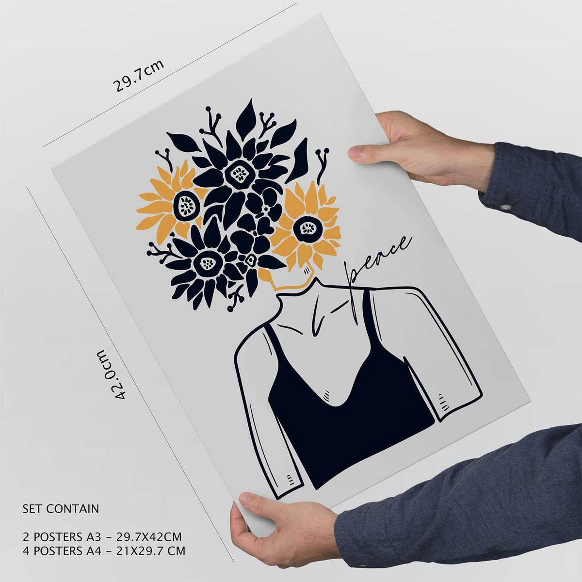 POSTER Set Mit 6 In Schwarzer Tinte Liebe Machen, Nicht Krieg Kunstdrucke Von Meer Und Ozean Für Innenarchitektur A3 & A4 Weißer Rahmen - Weiß, Papier (29/3cm) - Nacnic