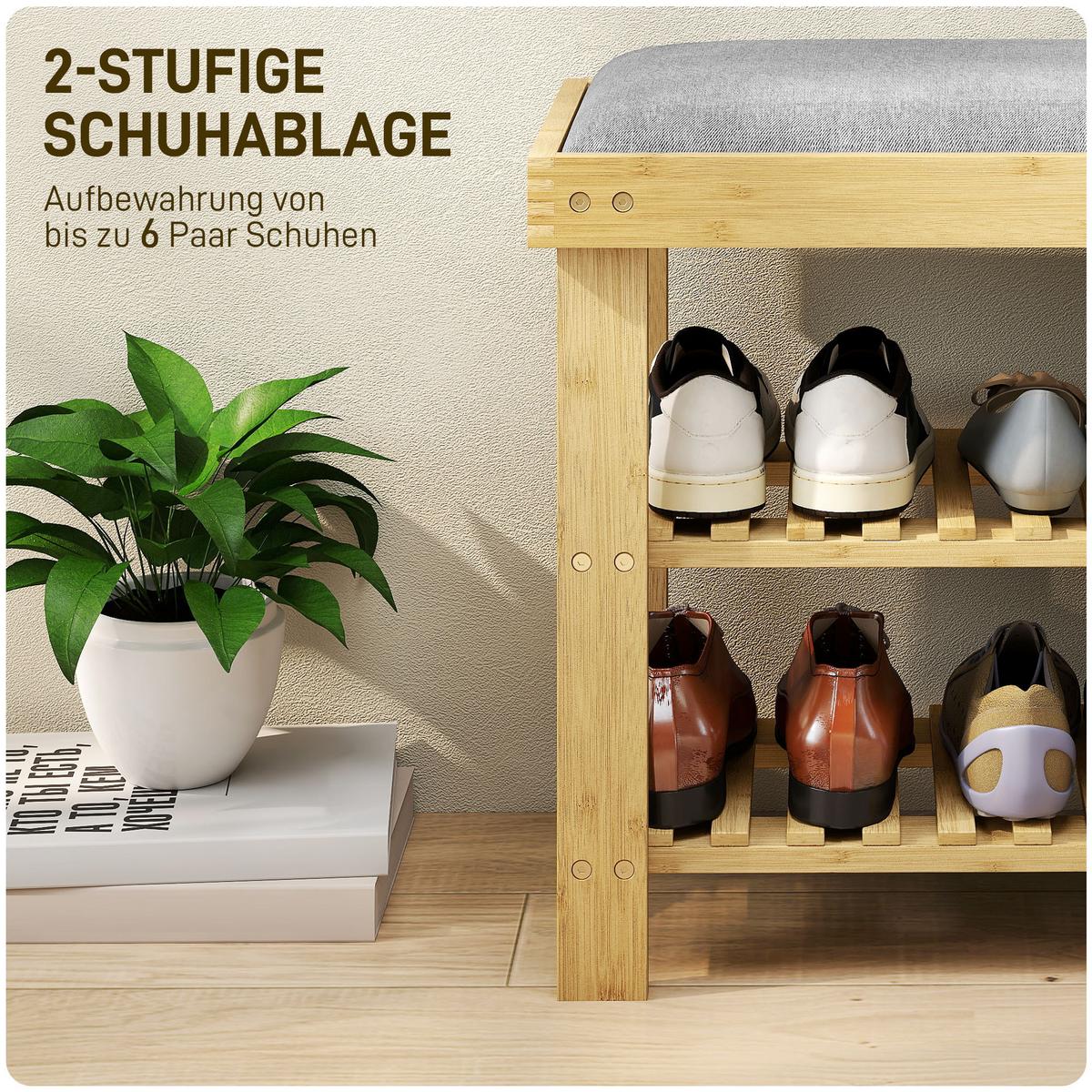 SCHUHBANK Grau, Natur 60/29/49 cm - Naturfarben/Grau, Textil (29/49/60cm) - HOMCOM