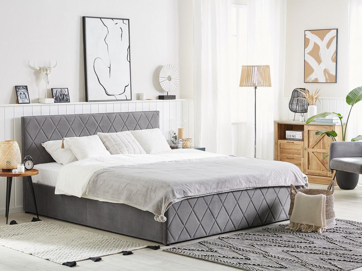 BETT mit Stauraum 140x200 cm Grau Rochefort - Grau, Textil (140/200cm) - Beliani