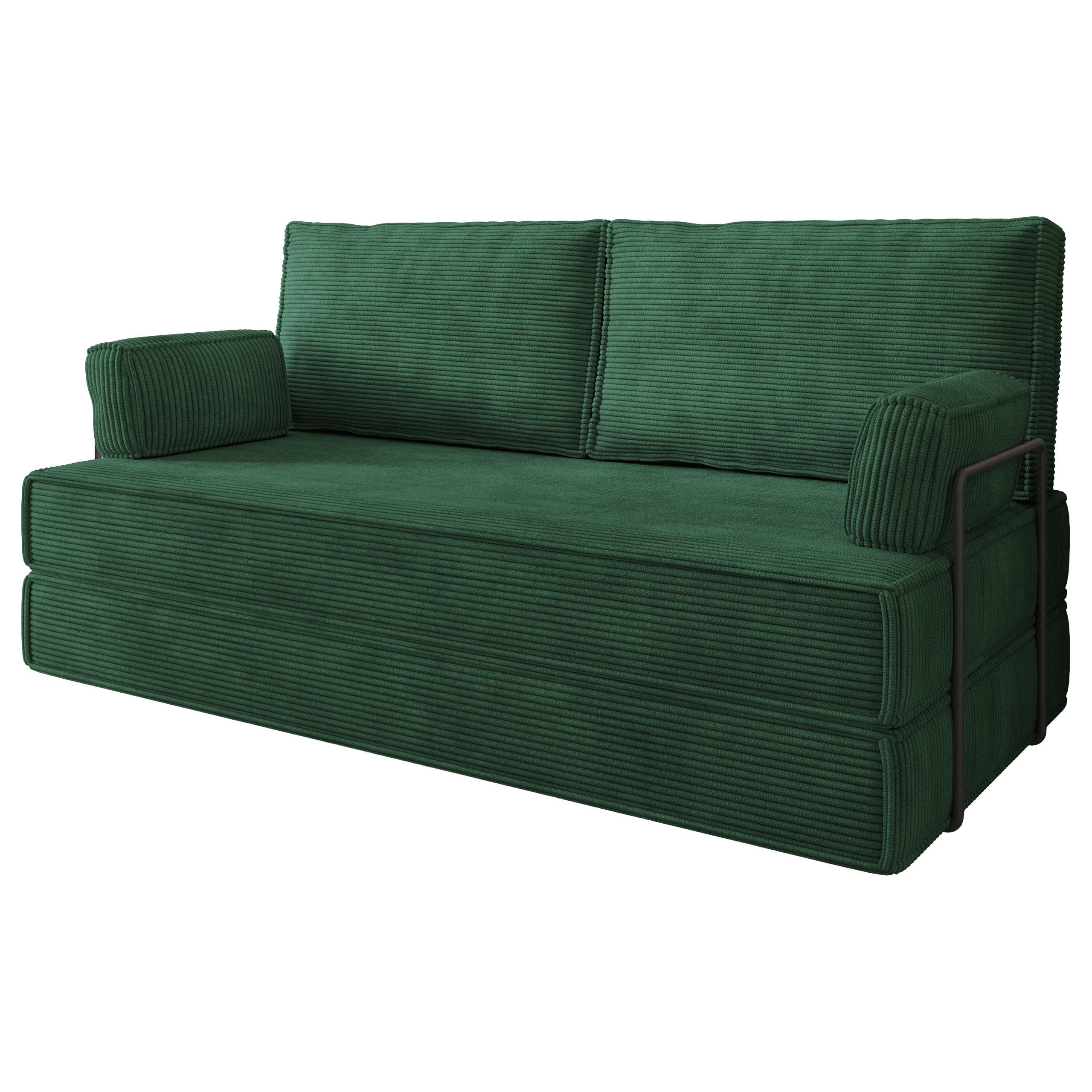 BETTSOFA SILAR aus Schaumstoff Kordstoff Grün Schlaffunktion - Grün, Textil (170/86/80cm) - MASSENO