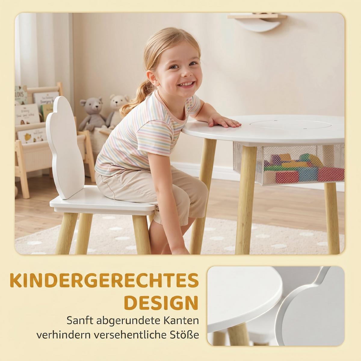 KINDERTISCH-UND-STUHLSET MDF Kiefernholz Weiß - Weiß/Kieferfarben, Holz (60/44/60cm) - AIYAPLAY