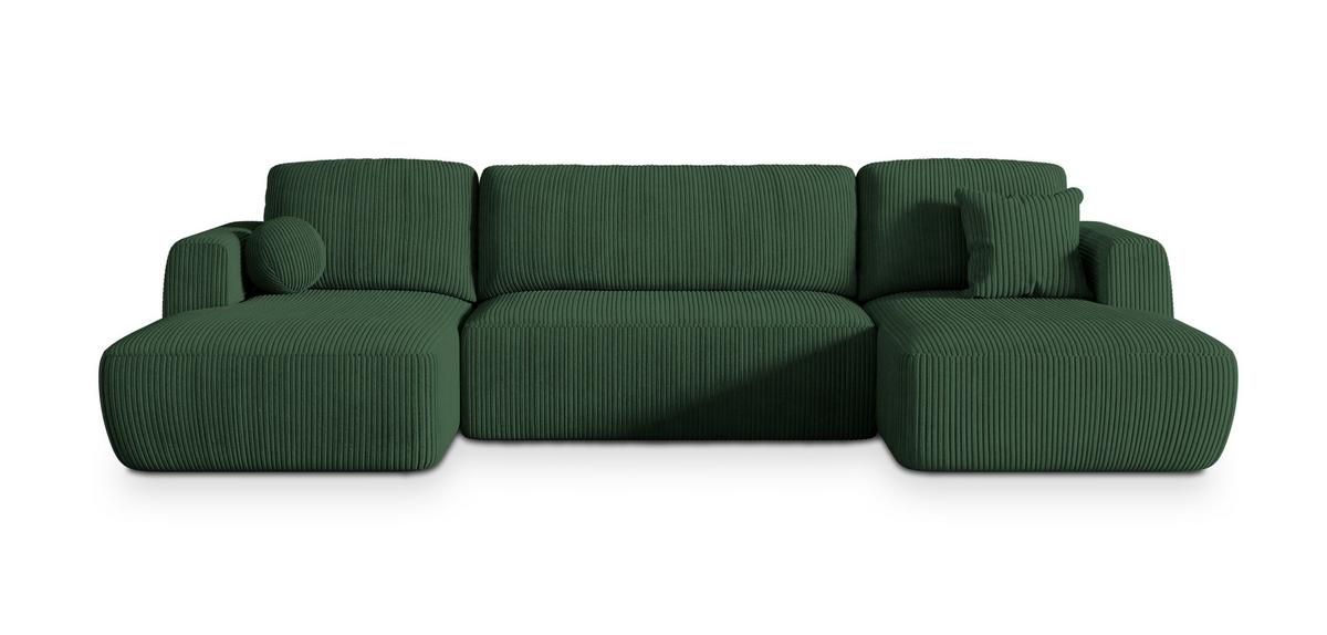 WOHNLANDSCHAFT SENTUM P Grün Kordstoff mit Schlaffunktion - Schwarz/Grün, Holz/Kunststoff (330/90/148cm) - MASSENO