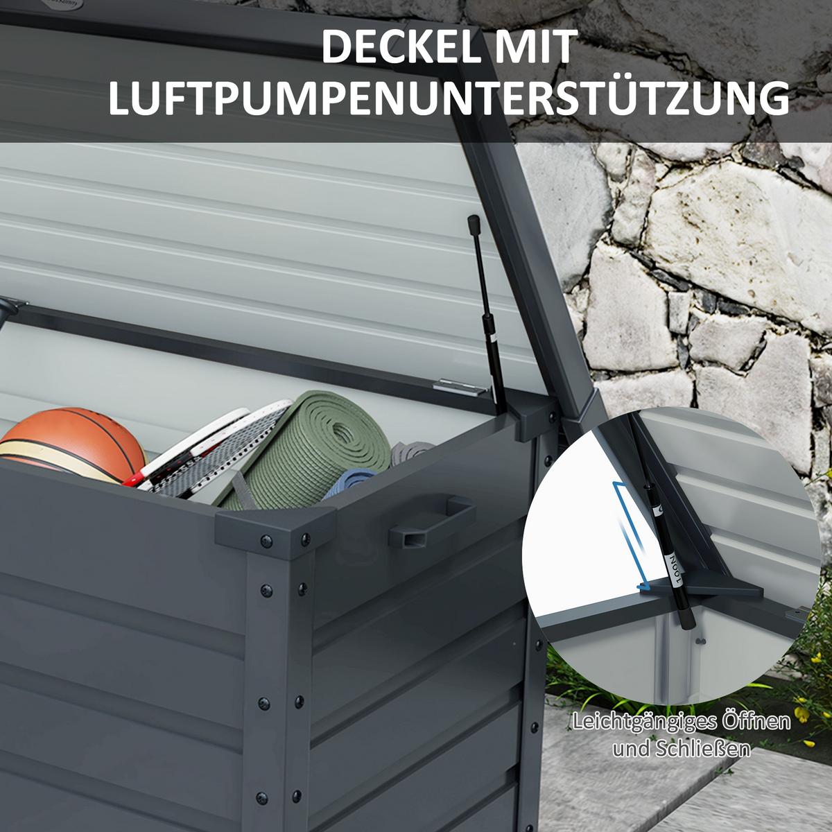 AUFBEWAHRUNGSKISTE mit Rollen mit Schloss, für Balkon, Terrasse, Stahl, Dunkelgrau - Dunkelgrau, Metall (62/65/100cm) - Outsunny