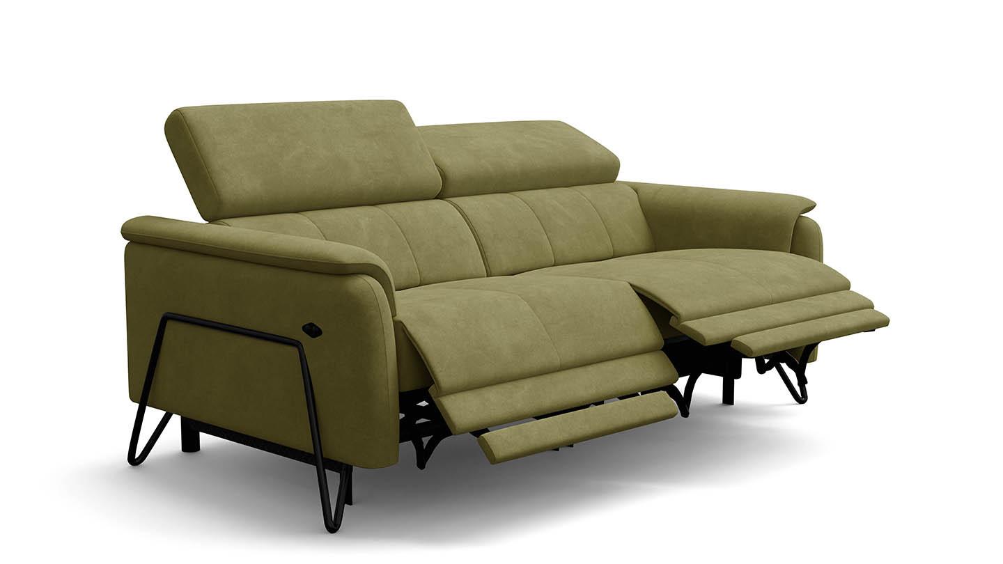 RELAXSOFA RODEN 3-Sitzer mit 2 Relax, olive, Veloursstoff - Grün, Holz/Textil (194/82/103cm) - Wozimo
