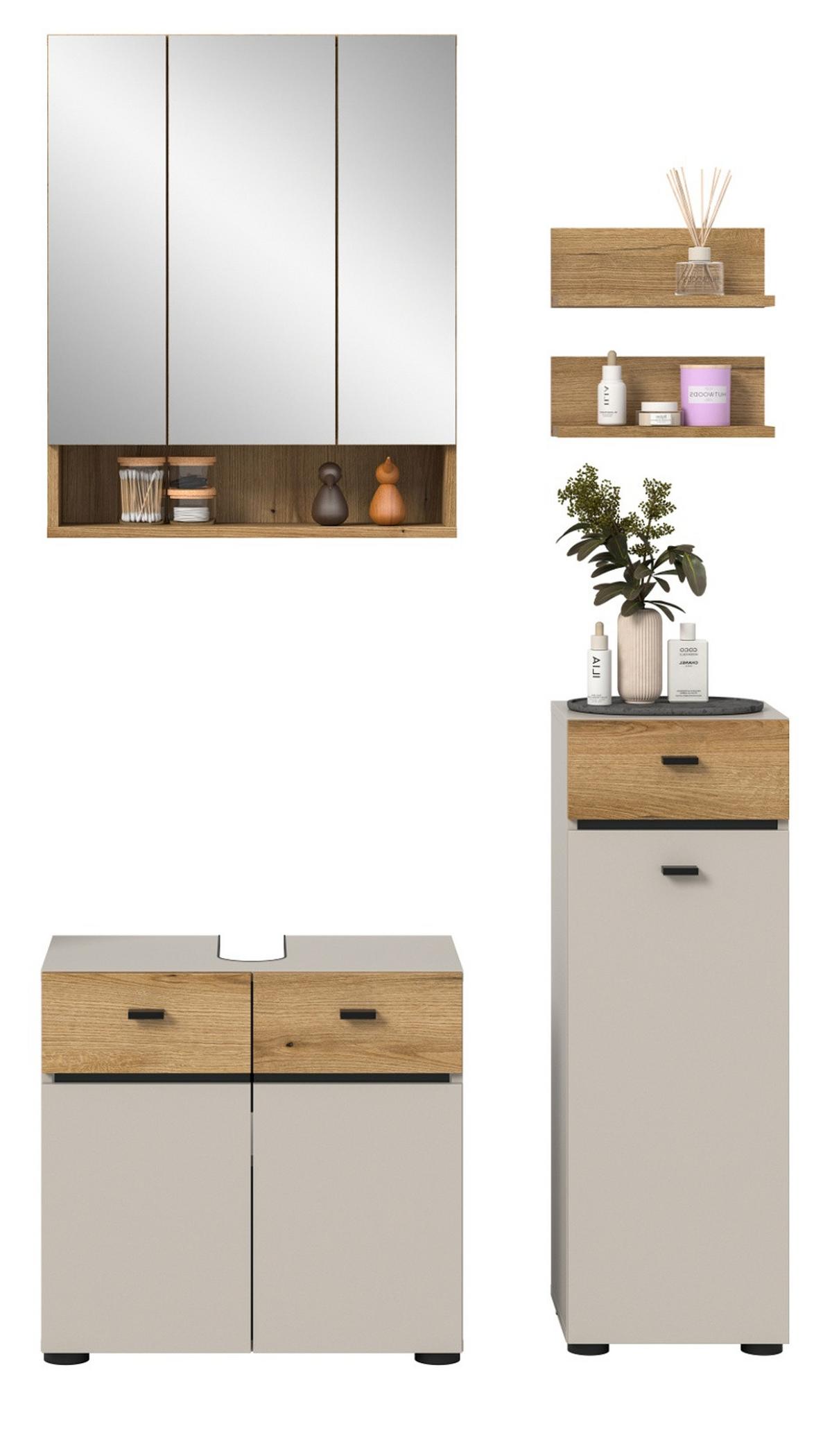 BADMÖBEL-SET Kaschmir, Evoke Eiche 5-teilig 107 cm, Komplettset in modernem Design - Kaschmir/Eichefarben, Glas/Holzwerkstoff (107/191/35cm) - Inn.Furn