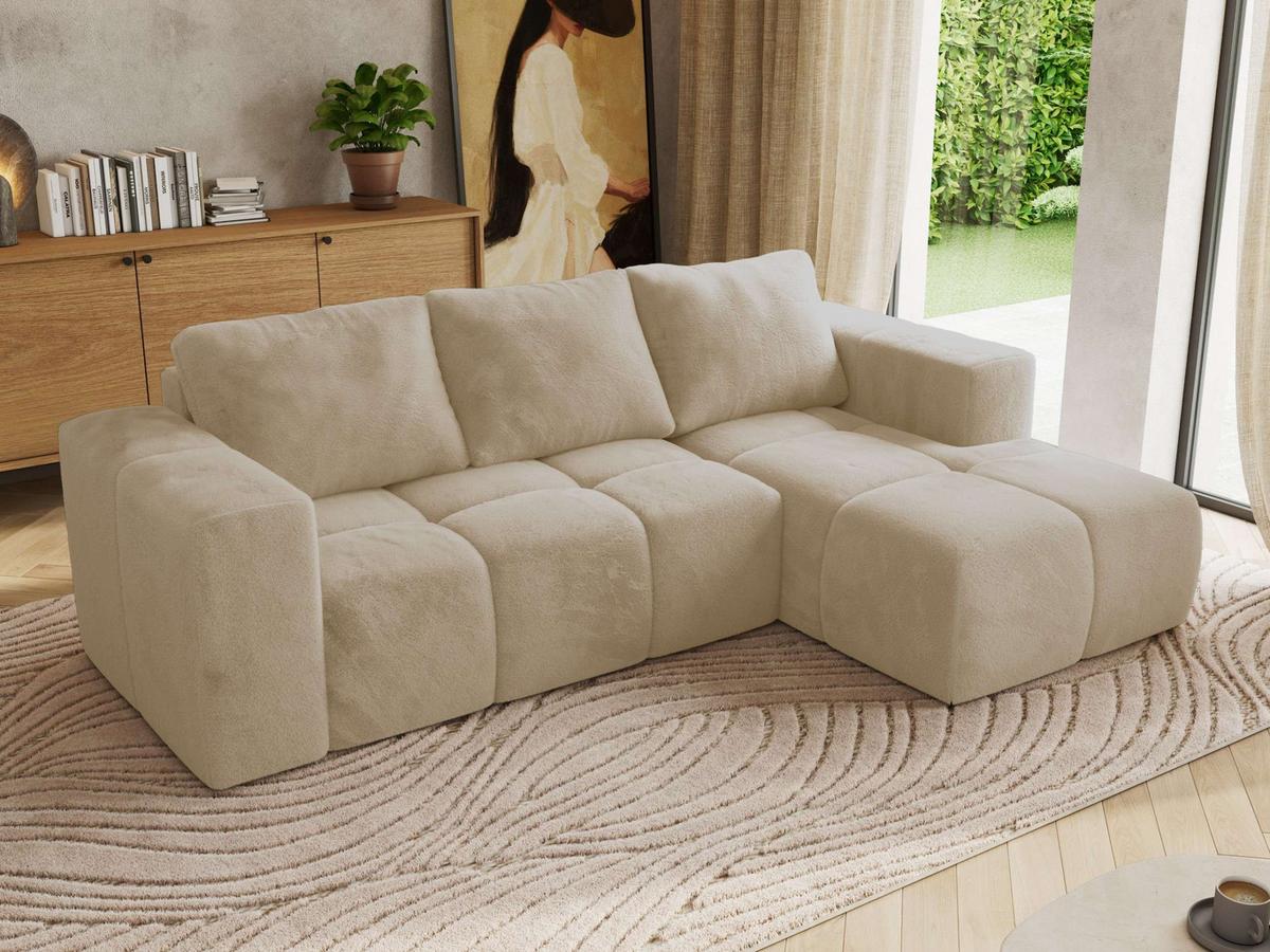 ECKSOFA MONIVA Creme Plüsch - Rechts - Creme/Schwarz, Kunststoff/Textil (266/164cm) - MKS
