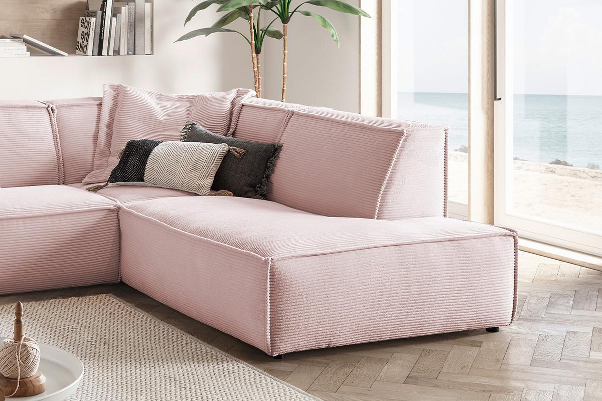 ECKSOFA SAMU Pink Cord - Schwarz/Rosa, Textil (254/224cm) - KAWOLA
