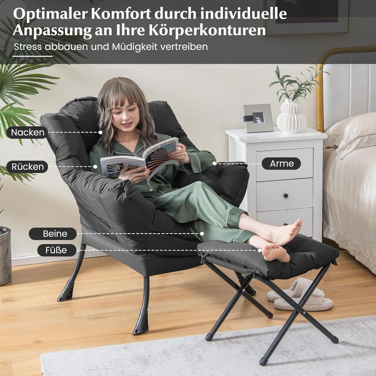 RELAXSESSEL 95cm Grau - Grau, Textil (81/95/75cm) - COSTWAY