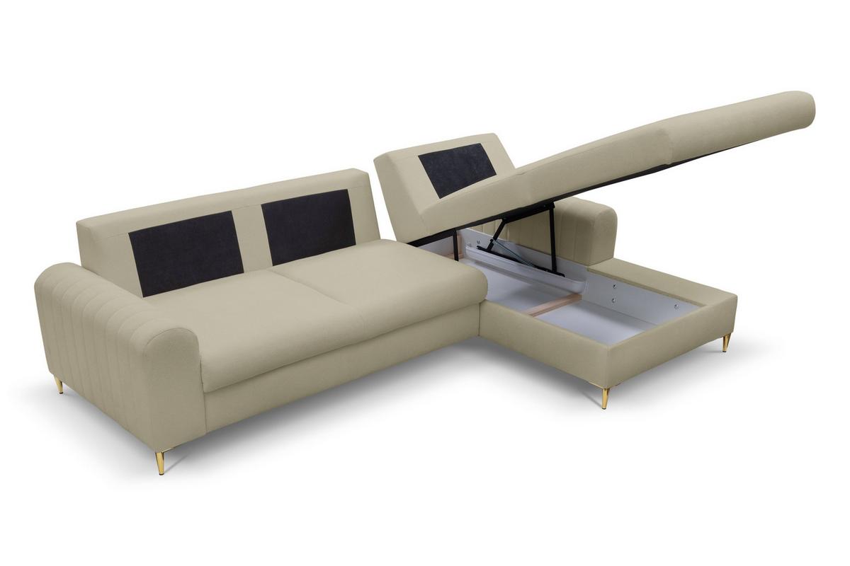 ECKSOFA VERONA R-S Beige Geflochtener Stoff mit Schlaffunktion - Beige, Holz (251/164cm) - MASSENO