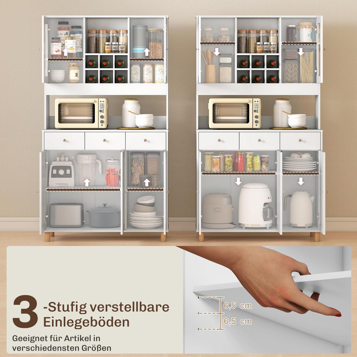 KÜCHENSCHRANK Spanplatte Hartglas Weiß - Silberfarben/Weiß, Holzwerkstoff/Metall (40/180/100cm) - HOMCOM
