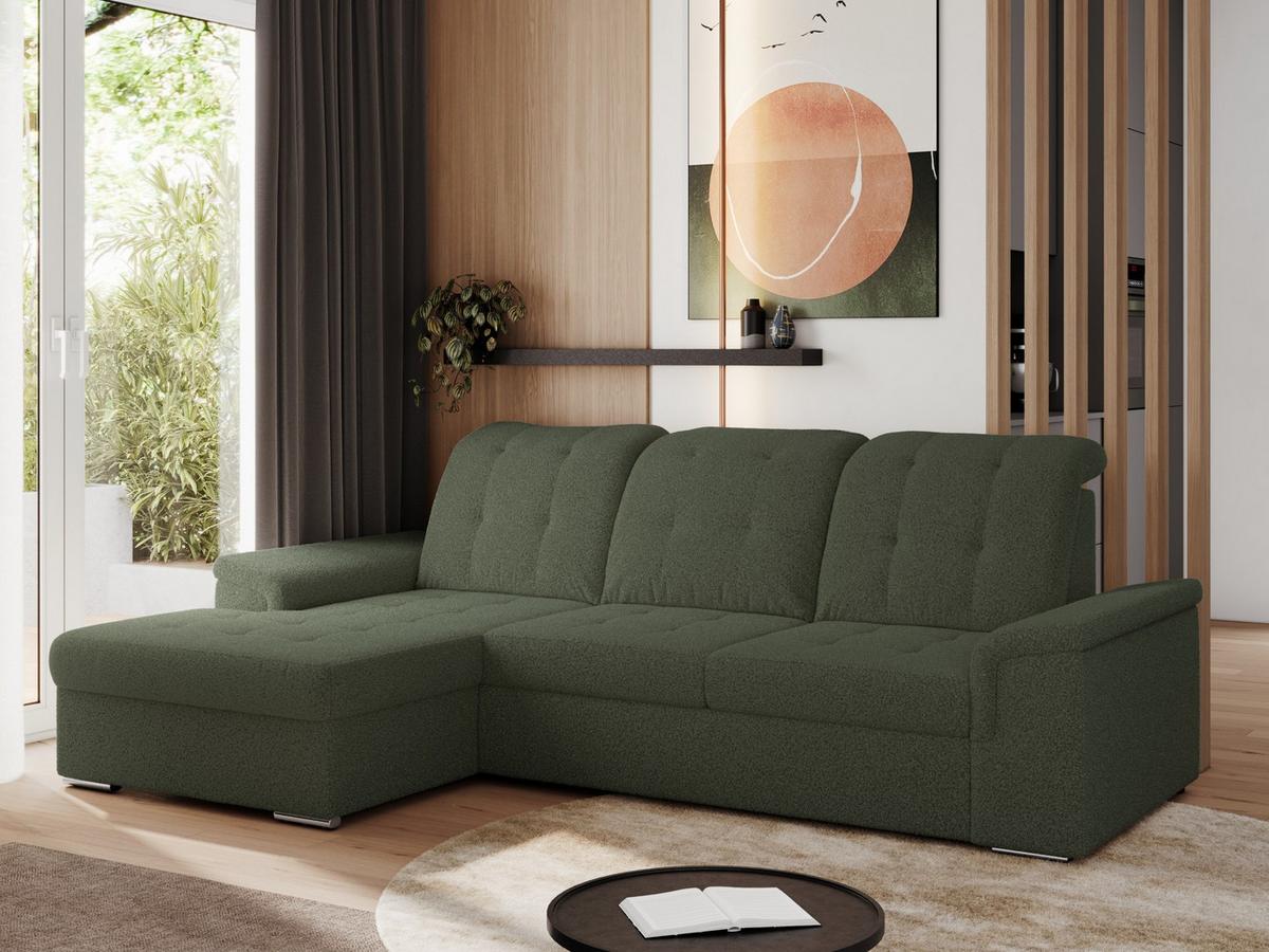 ECKSOFA MADRITO L - Grün Boucle - Links - Silberfarben/Grün, Textil/Metall (160/256cm)