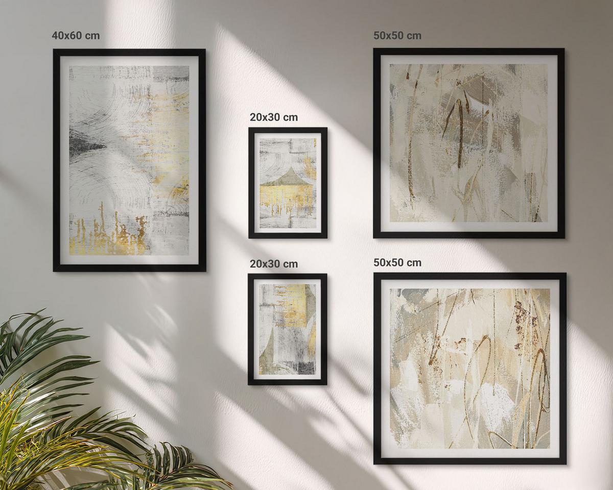 BILDER SET 5er Set - 50x50 cm & 20x30 cm & 40x60 cm Schwarzer Rahmen - Abstrakte minimalistische Muster - Schwarz, Kunststoff (40/60cm) - TULUP