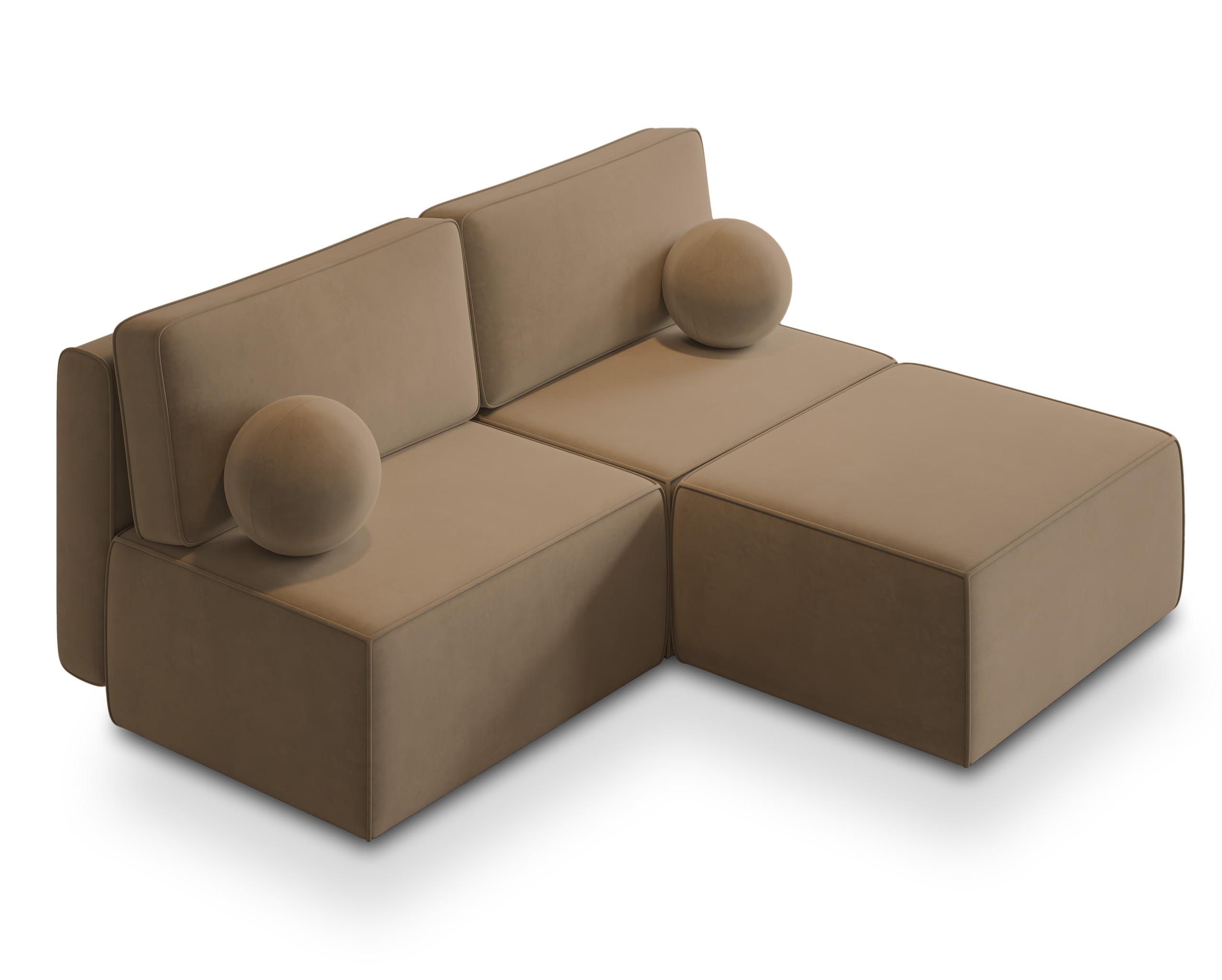 ECKSOFA VARNA M Beige Velours-Stoff mit Schlaffunktion - Beige/Grau, Holz/Kunststoff (196/158cm) - MASSENO