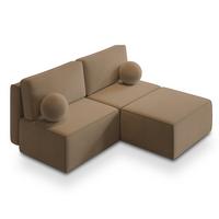 ECKSOFA VARNA M Beige Velours-Stoff mit Schlaffunktion - Beige/Grau, Holz/Kunststoff (196/158cm) - MASSENO
