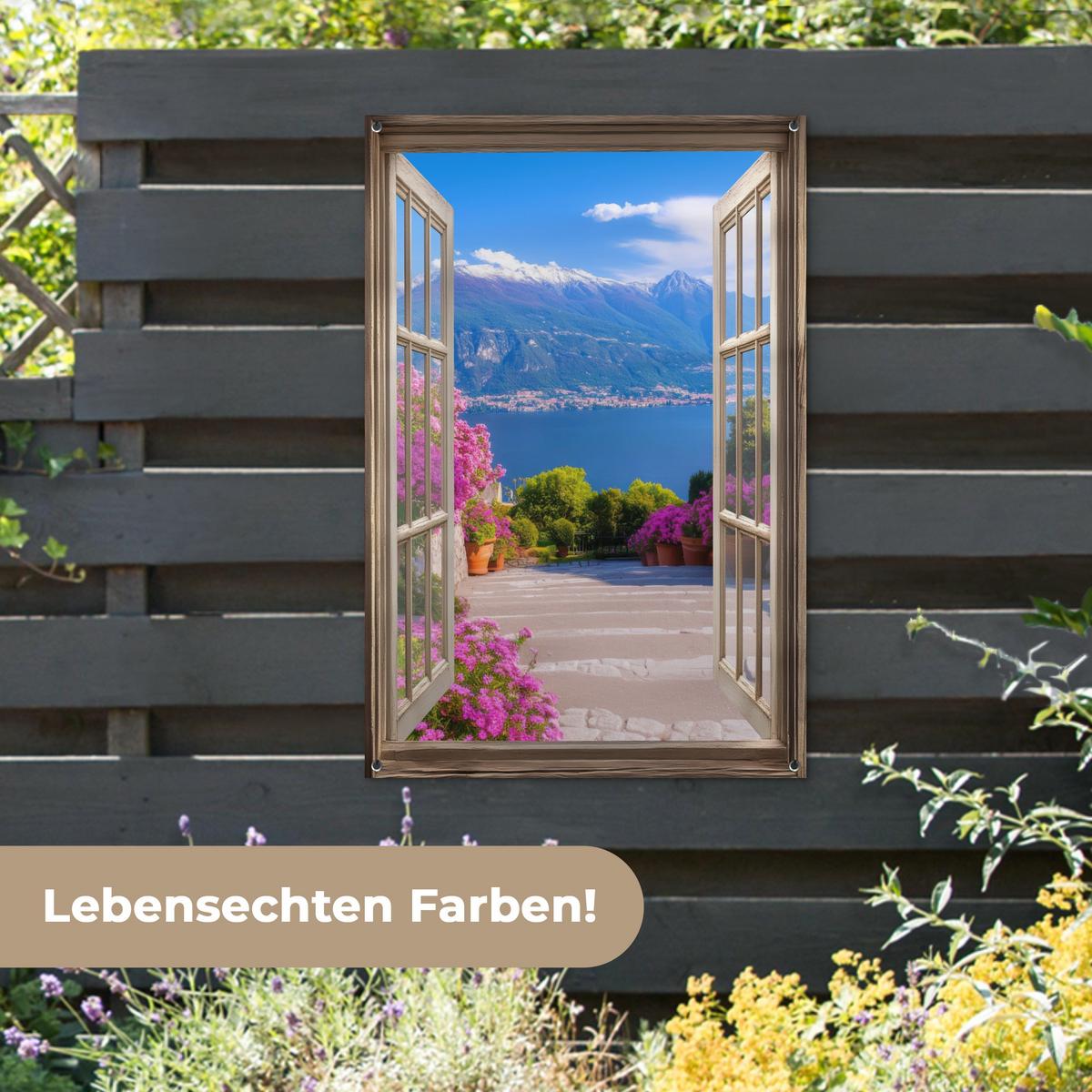 GARTENPOSTER Durchblick - Berg - Landschaft - Ausblicke - See Outdoor Bilder 80x120 cm - Blau, Kunststoff (80/120/0.2cm) - OnlyWow
