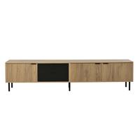 TV-LOWBOARD Lowboard 208cm Schwarz & Holzoptik für 85 Zoll, 3 Schränke und 2 Schubladen - Naturfarben, Holzwerkstoff (208/48/40cm) - Urban Meuble