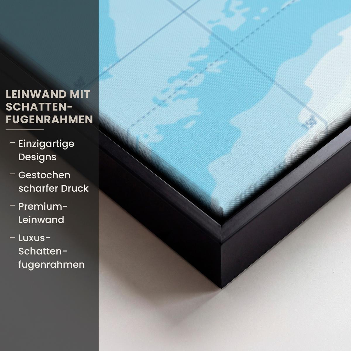 LEINWAND Bilder mit Rahmen - Weltkarte - Statistisch - Blau - Erde - Bildung - 150x100 - Blau, Textil (150/100cm) - MuchoWow